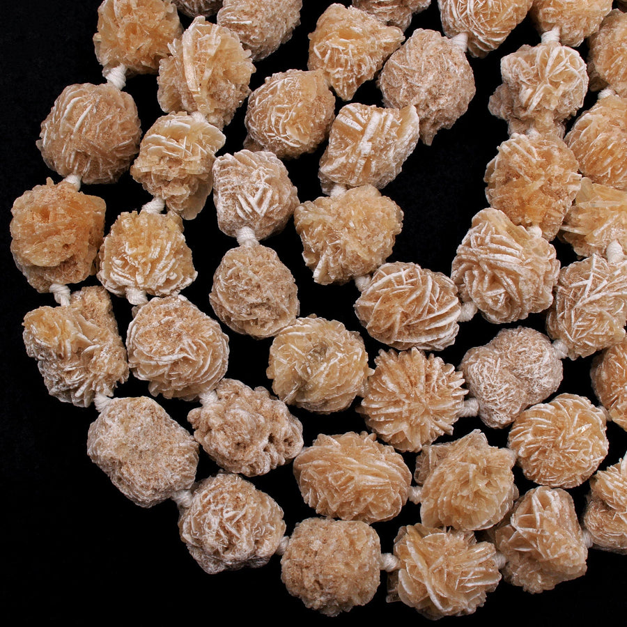 Large Drilled Natural Selenite Desert Rose Round Beads Freeform Raw Organic Real Genuine Natural Desert Rose Selenite Gemstone 16" Strand