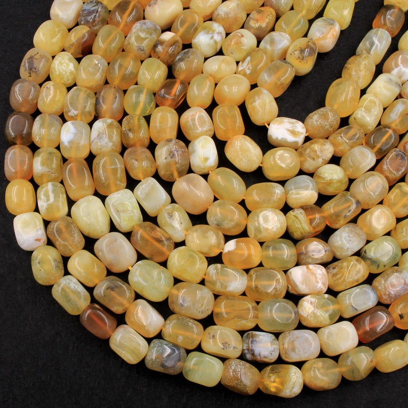Natural African Yellow Opal Beads Large Smooth Rounded Nugget Gemstone High Quality 16" Strand