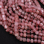 Natural Strawberry Quartz Beads Micro Faceted Rondelle Disc Wheel Stunning Translucent Pink Red Gemstone 15.5" Strand