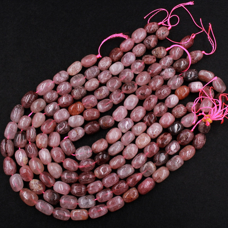 Natural Strawberry Quartz Nugget Freeform Tumbled Beads Natural Pink Red Quartz Untreated Natural Real Gemstone Beads 15.5" Strand