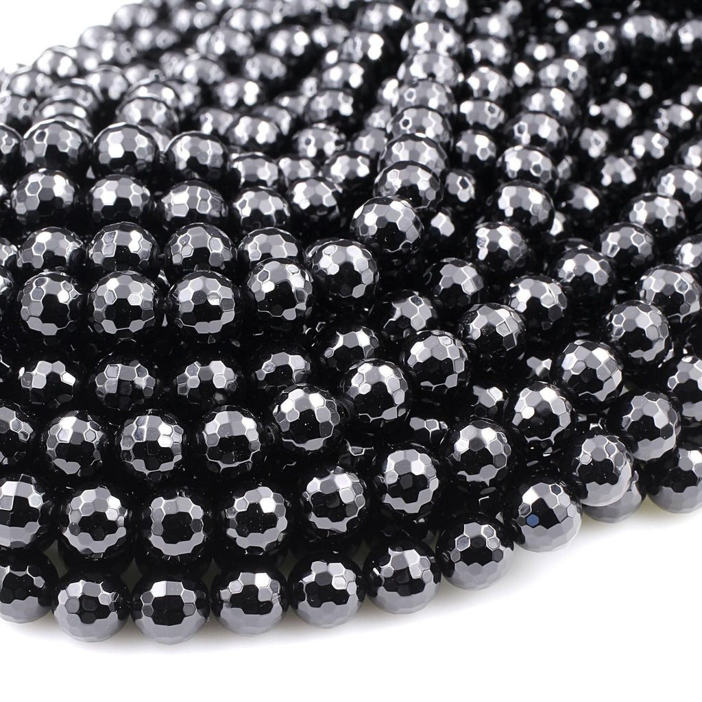 AAA Grade Faceted Black Onyx Beads 2mm 4mm 6mm 8mm 10mm 12mm Round Beads15.5" Strand