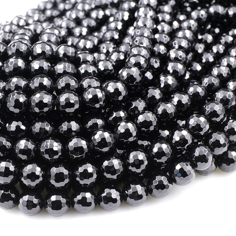 Natural Black Onyx Beads Faceted 4mm 6mm 8mm 10mm 12mm Round Beads –  Intrinsic Trading