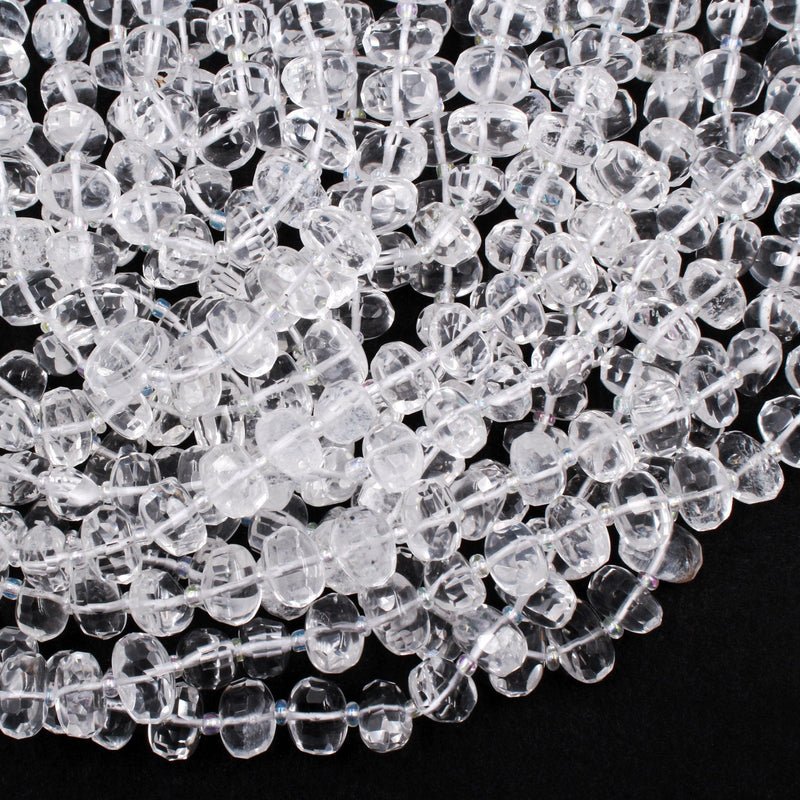 Freeform Faceted Natural Rock Crystal Quartz Beads Oval Nuggets Sparkling Icy Rock Crystal Hand Cut Clear Raw Crystals 16" Strand