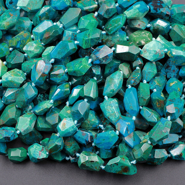 Faceted Natural Chrysocolla Beads Nugget Freeform Vibrant Blue Green Chrysocolla Beads From Arizona 16" Strand