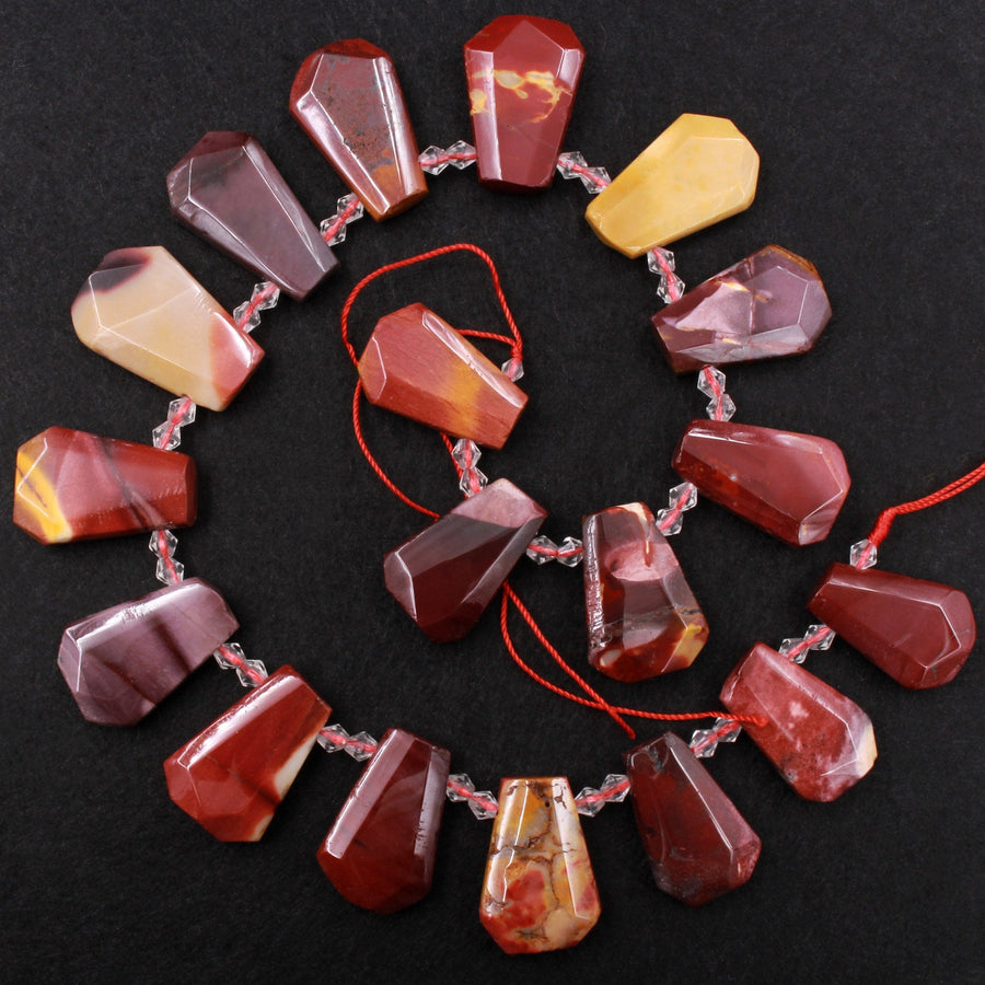 Natural Australian Mookaite Jasper Faceted Trapezoid Rectangle Cushion Beads Unique Tapered Teardrop Shape Cut Good for Focal Pendant 16" Strand