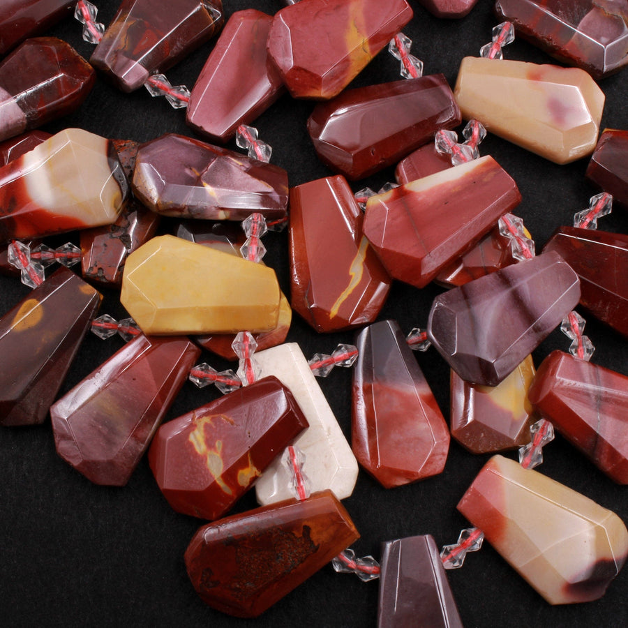 Natural Australian Mookaite Jasper Faceted Trapezoid Rectangle Cushion Beads Unique Tapered Teardrop Shape Cut Good for Focal Pendant 16" Strand