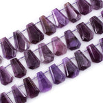 Natural Purple Amethyst Faceted Trapezoid Rectangle Cushion Beads Unique Tapered Teardrop Cut Good for Focal Pendant 15.5&quot; Strand