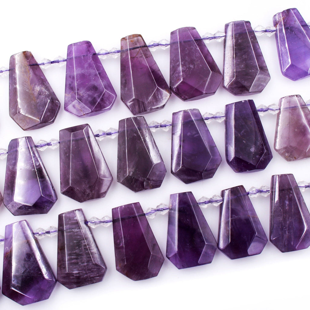 Natural Purple Amethyst Faceted Trapezoid Rectangle Cushion Beads Unique Tapered Teardrop Cut Good for Focal Pendant 15.5&quot; Strand