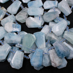 Natural Blue Aquamarine Faceted Trapezoid Rectangle Cushion Beads Unique Tapered Teardrop Shape Cut Good for Focal Pendant 16" Strand