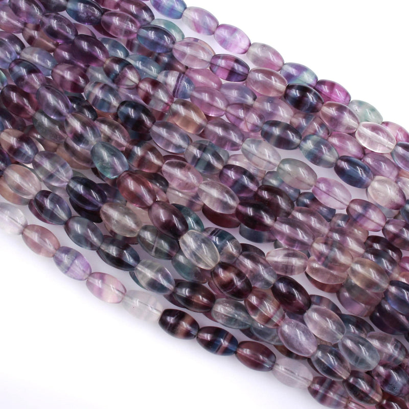 Natural Fluorite Barrel Beads 12x8mm Purple Green Blue Gemstone Drum Oval Beads 16" Strand