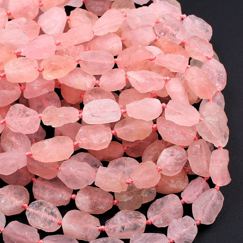 Rough Raw Natural Morganite Beads Freeform Oval Petals Nuggets Pink Aquamarine Hand Hammered Organic Cut Beads 16" Strand