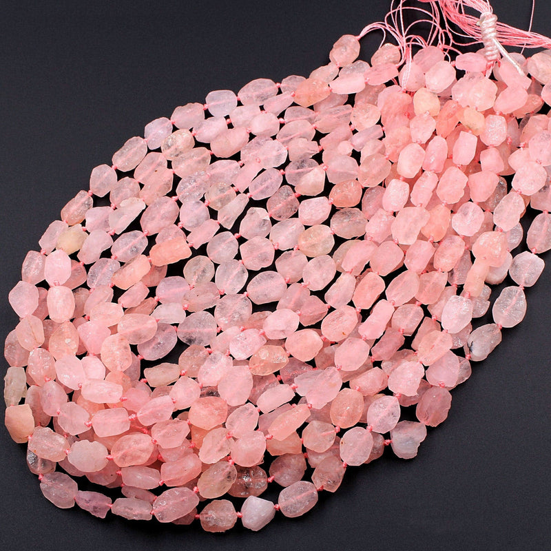 Rough Raw Natural Morganite Beads Freeform Oval Petals Nuggets Pink Aquamarine Hand Hammered Organic Cut Beads 16" Strand