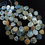 Graduated Natural Raw Aquamarine Hexagon Slice Beads Nuggets Fancy Star Cut Nuggets Organic Beads 16" Strand