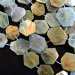 Graduated Natural Raw Aquamarine Hexagon Slice Beads Nuggets Fancy Star Cut Nuggets Organic Beads 16" Strand
