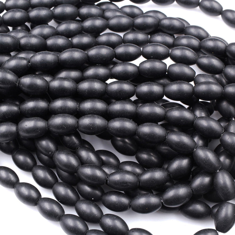 AAA Grade Matte Natural Black Onyx Beads Smooth Oval Drum Barrel 6x4mm 9x6mm 12x8mm Beads High Quality Natural Black Gemstone 16" Strand