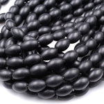 AAA Grade Matte Natural Black Onyx Beads Smooth Oval Drum Barrel 6x4mm 9x6mm 12x8mm Beads High Quality Natural Black Gemstone 16" Strand