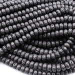 Natural Black Lava Rondelle Beads 6mm 8mm 10mm 15.5" Strand