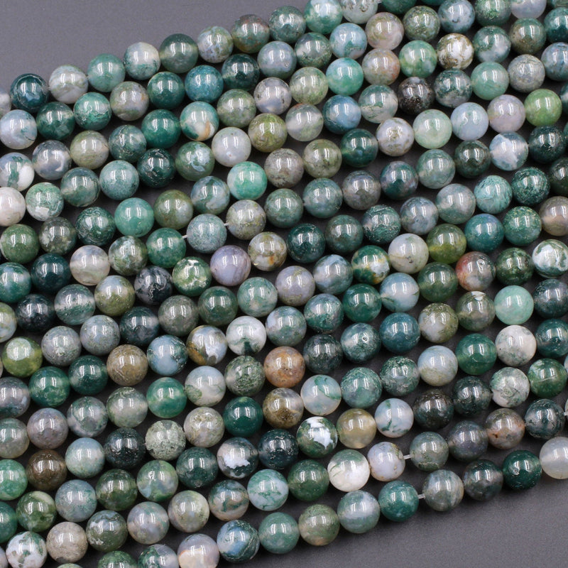 Natural Green Moss Agate 8mm Round Beads Green Gemstone High Polish Spheres 16" Strand