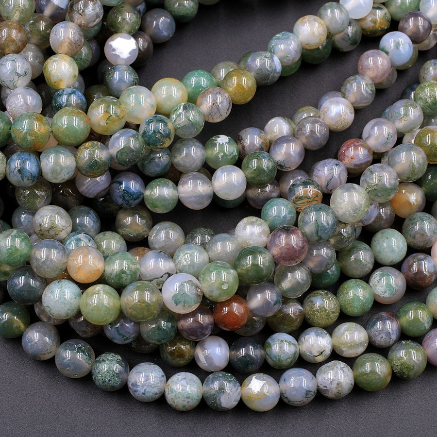 Gem-inside Natural Round Green Agate Frost Matte Stone Beads – 8mm, 15" Strand