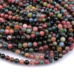 Natural Multicolor Watermelon Pink Green Tourmaline Round Beads 4mm 6mm 8mm 10mm Colorful Real Genuine Tourmaline Gemstone 15.5" Strand