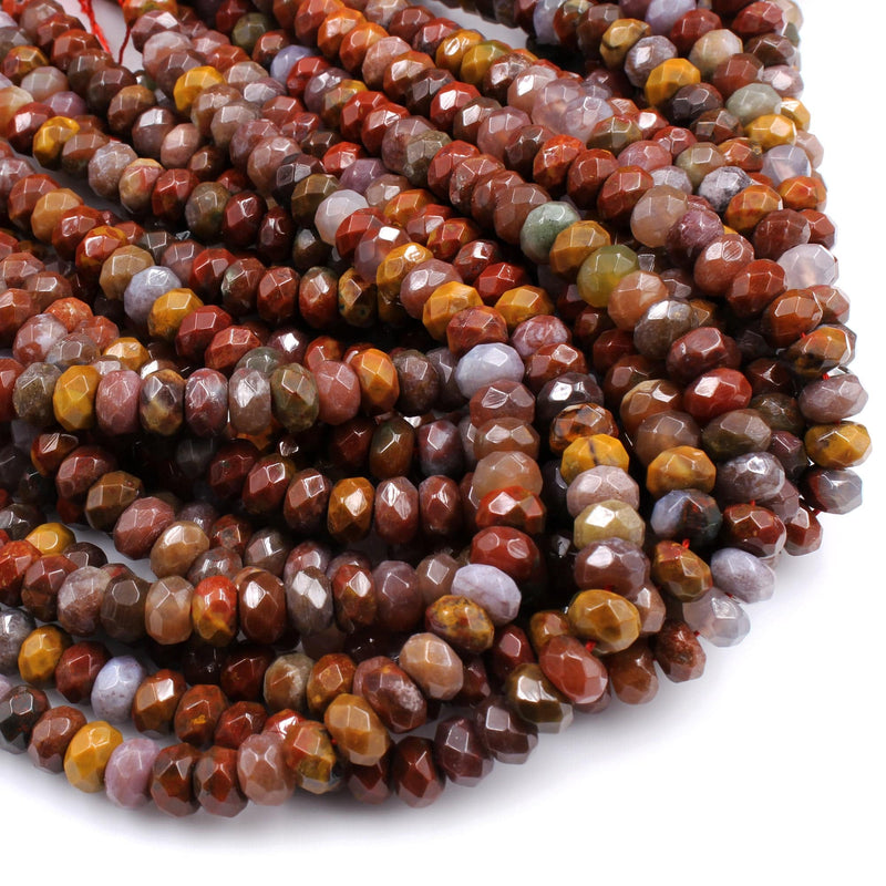 Faceted Natural Red Flame Agate  6mm 8mm Rondelle Beads 16" Strand