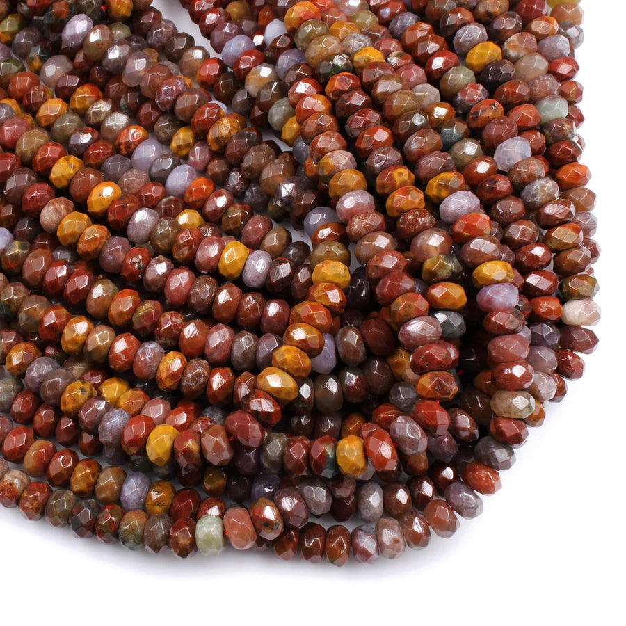 Faceted Natural Red Flame Agate  6mm 8mm Rondelle Beads 16" Strand