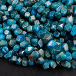Chunky Natural Apatite Beads Faceted Rectangle Nugget Teal Blue Green Gemstone Designer Beads Unique Gem Cut 16" Strand