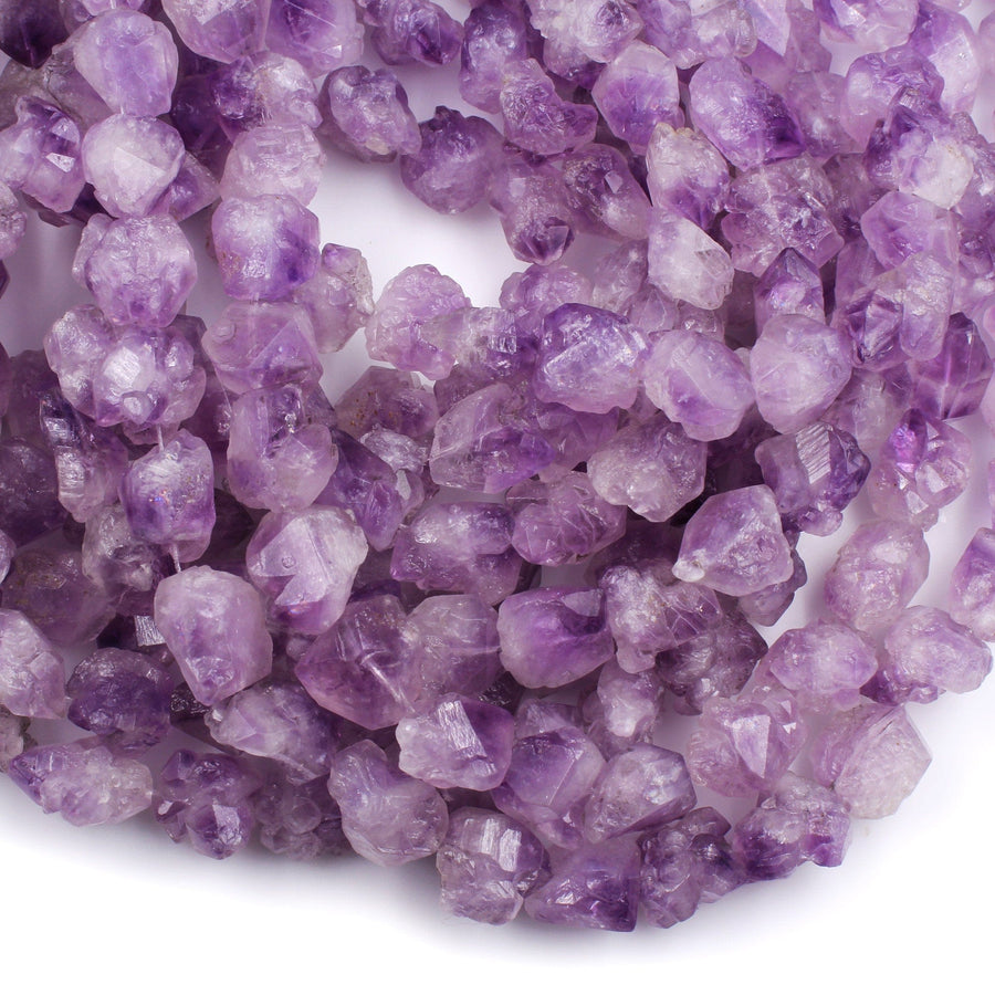 Raw Natural Amethyst Beads Vertically Drilled Freeform Rough Organic Nugget Stunning Purple Amethyst Gemstone 16" Strand