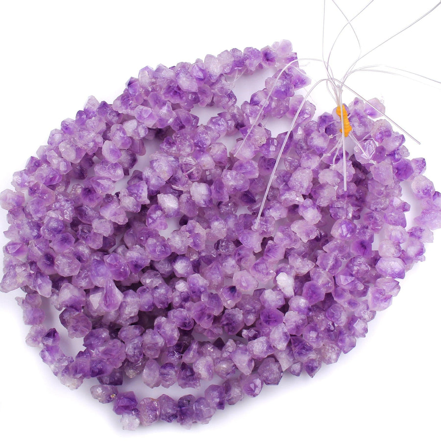 Raw Natural Amethyst Flower Beads Center Drilled Freeform Rough Organic Nugget Stunning Purple Amethyst Gemstone 16" Strand