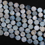 Matte Raw Rough Natural Blue Aquamarine Coin 16mm Beads Flat Round Disc Circle Druzy Earthy Organic Cut 15.5" Strand