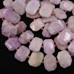 Large Faceted Natural Kunzite Rectangle Cushion Beads Nuggets Natural Pink Violet Purple Gemstone 16" Strand