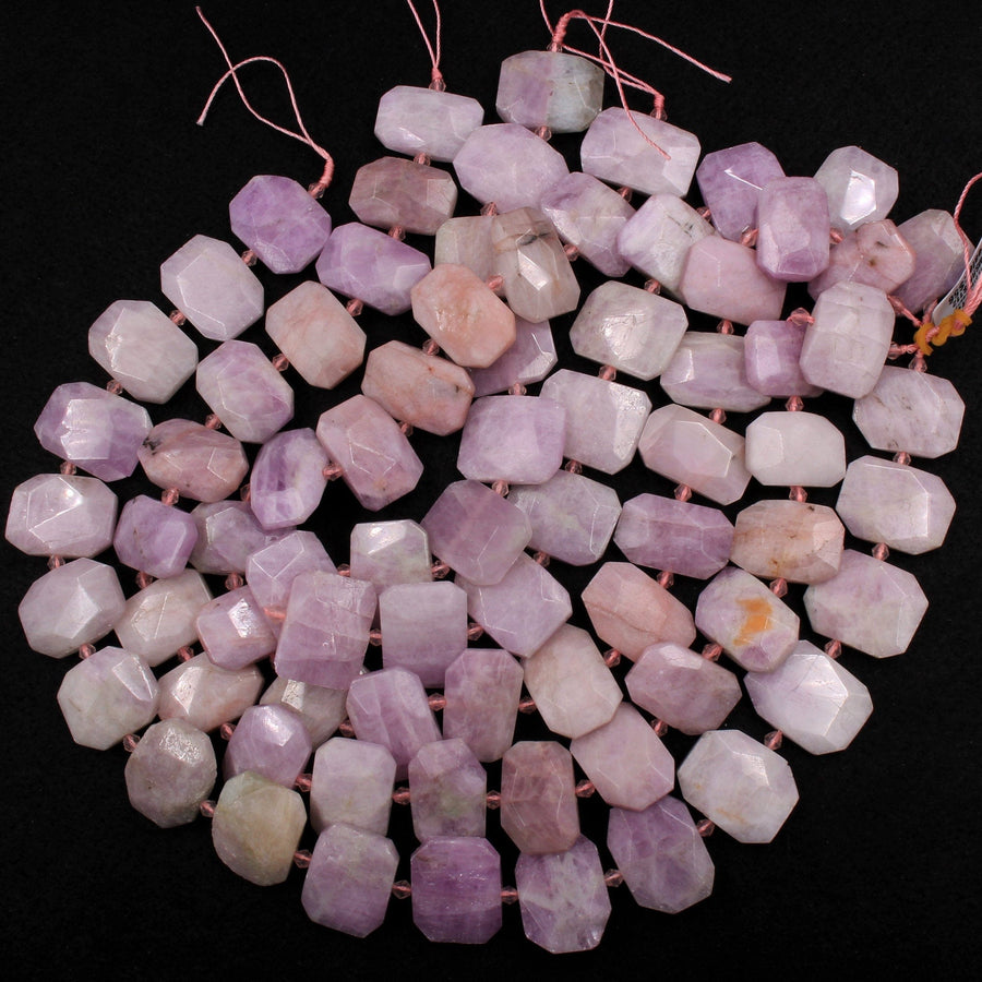 Large Faceted Natural Kunzite Rectangle Cushion Beads Nuggets Natural Pink Violet Purple Gemstone 16" Strand