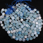 Natural Aquamarine Hexagon Beads Thin Flat Slab Cushion Nugget Slice Pendant Focal Beads 15.5" Strand