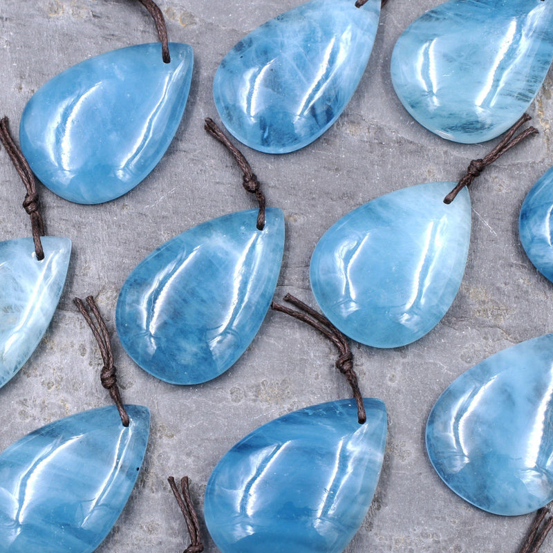 Large Natural Aquamarine Teardrop Pendant Drilled Real Genuine Blue Aquamarine Gemstone Focal Bead
