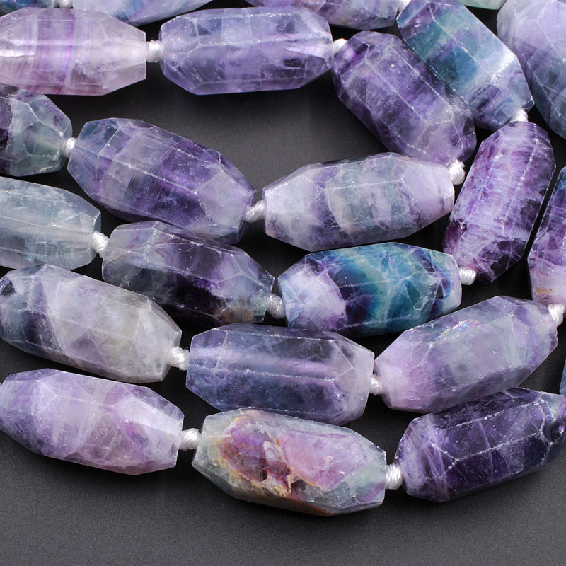 AAA Large Faceted Natural Fluorite Barrel Drum Cylinder Long Oval Beads Stunning Natural Purple Green Blue Gemstone Beads 16" Strand