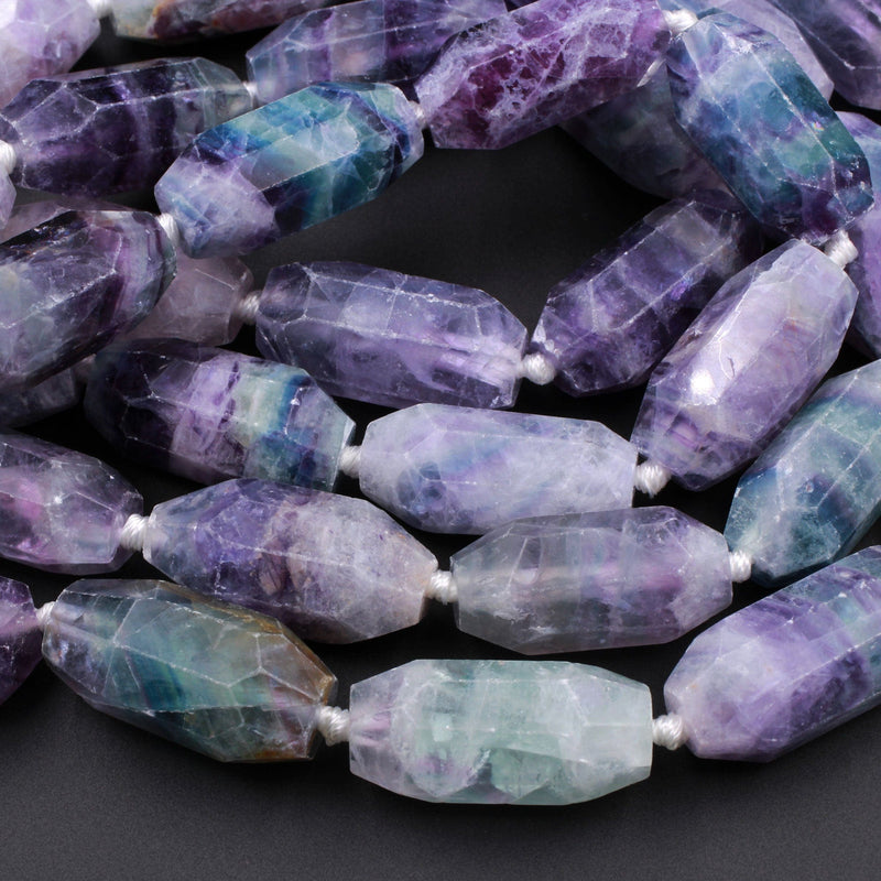 AAA Large Faceted Natural Fluorite Barrel Drum Cylinder Long Oval Beads Stunning Natural Purple Green Blue Gemstone Beads 16" Strand