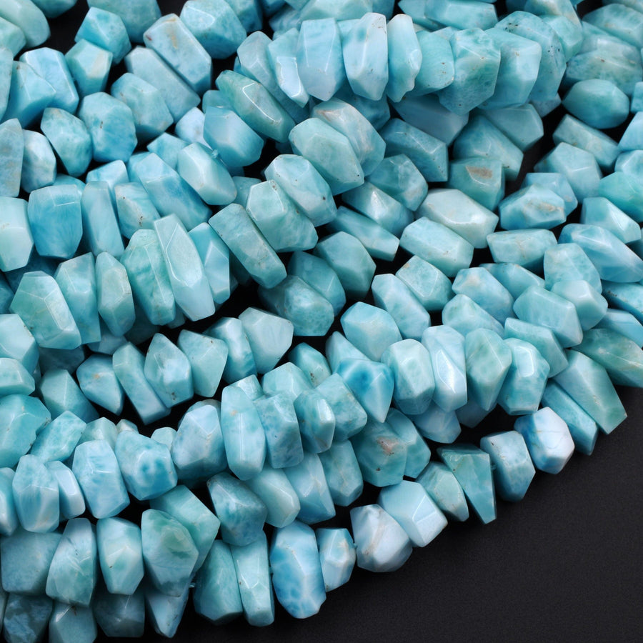 AAA Faceted Natural Blue Larimar Nuggets Chunky Center Dilled Freeform Disc Beads Real Larimar Stone 16" Strand