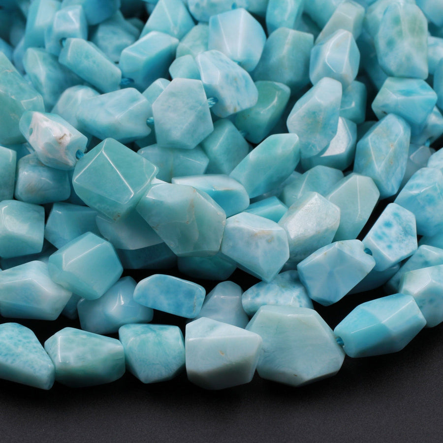 AAA Natural Blue Larimar Faceted Nugget Beads Hand Cut Freeform Real Genuine Larimar Gemstone 16" Strand