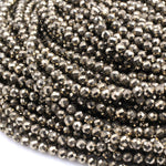 Micro Faceted Natural Iron Pyrite 2mm 3mm 4mm Round Beads Diamond Cut Gemstone 16" Strand