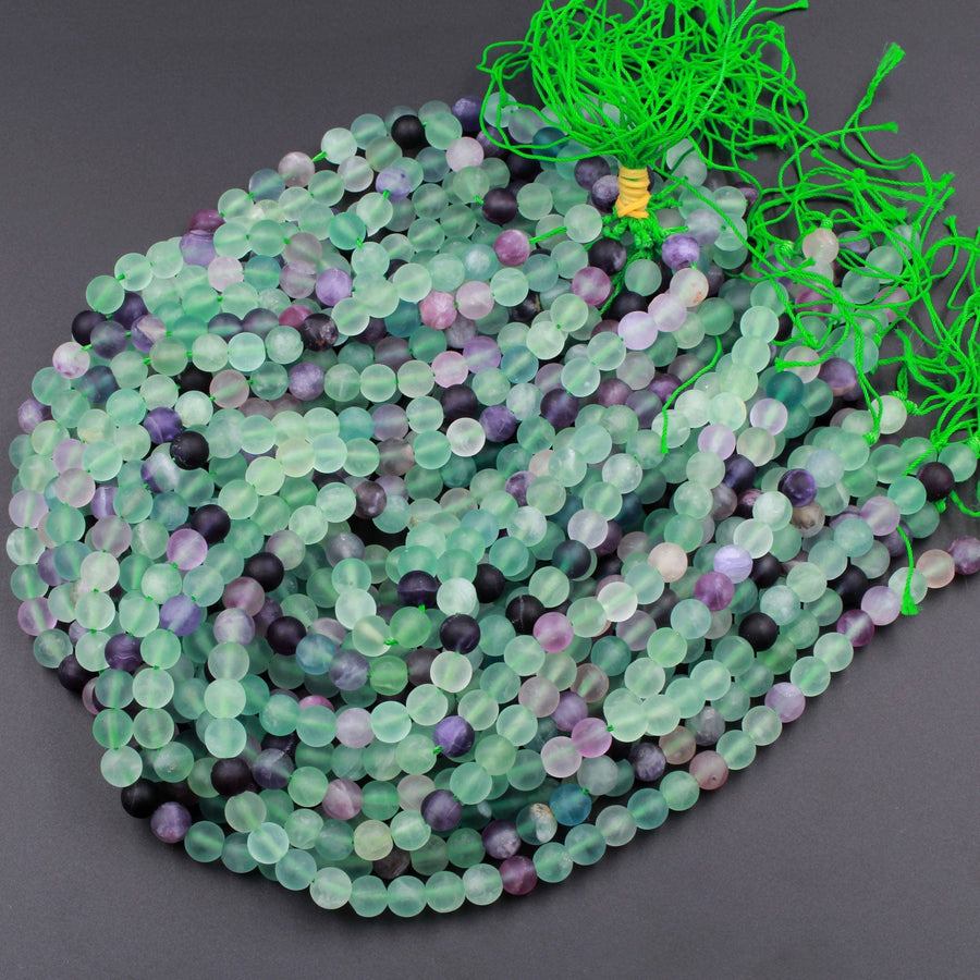 Matte Fluorite 4mm 6mm 8mm 10mm Round Beads Natural Purple Green Gemstone 15.5" Strand