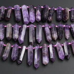 Natural Purple Amethyst Faceted Double Terminated Pointed Beads Top Side Drilled Large Healing Amethyst Crystal Focal Pendant 15.5" Strand