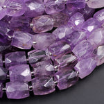 Natural Amethyst Faceted Rectangle Tube Barrel Nugget Bead Large Genuine Real Amethyst Gemstone 16" Strand