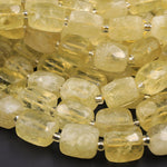 Natural Lemon Quartz Faceted Rectangle Tube Nugget Large Thick Beads Yellow Gemstone 16" Strand