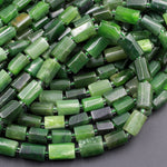 Natural Canadian Green Jade Faceted Barrel Tube Beads Real Genuine Green Jade Gemstone 16" Strand