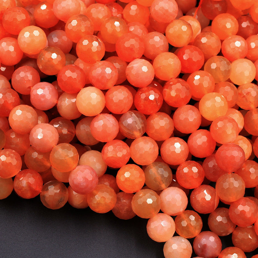AAA Faceted Natural Red Orange Botswana Agate 10mm 12mm Round Beads Sparkling Dazzling Vibrant Gemstone 15.5" Strand