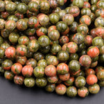 Natural Unakite Beads Round 4mm 6mm 8mm 10mm Watermelon Peach Green Gemstone 15.5" Strand