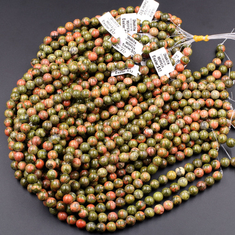 Natural Unakite Beads Round 4mm 6mm 8mm 10mm Watermelon Peach Green Gemstone 15.5" Strand