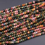 Natural Multicolor Tourmaline Micro Faceted Rondelle 6mm Colorful Pink Red Green Blue Yellow Orange Gemstone Beads 16" Strand