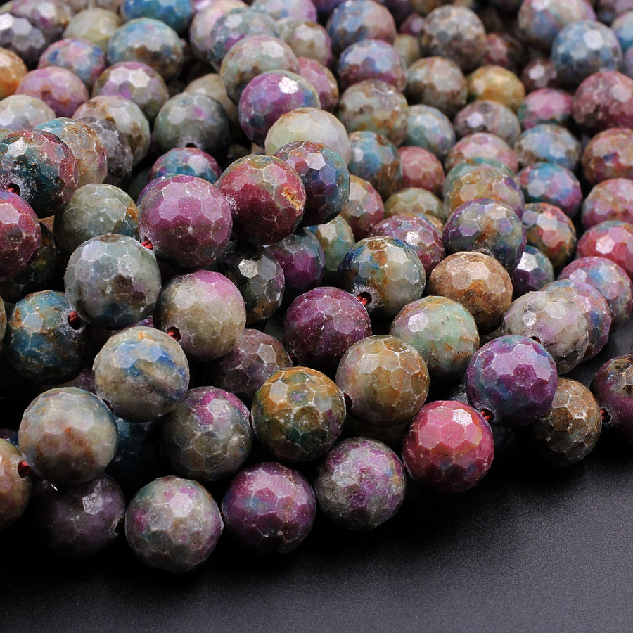 Faceted Natural Ruby Kyanite 6mm 8mm 10mm Round Beads Gemstone 15.5" Strand