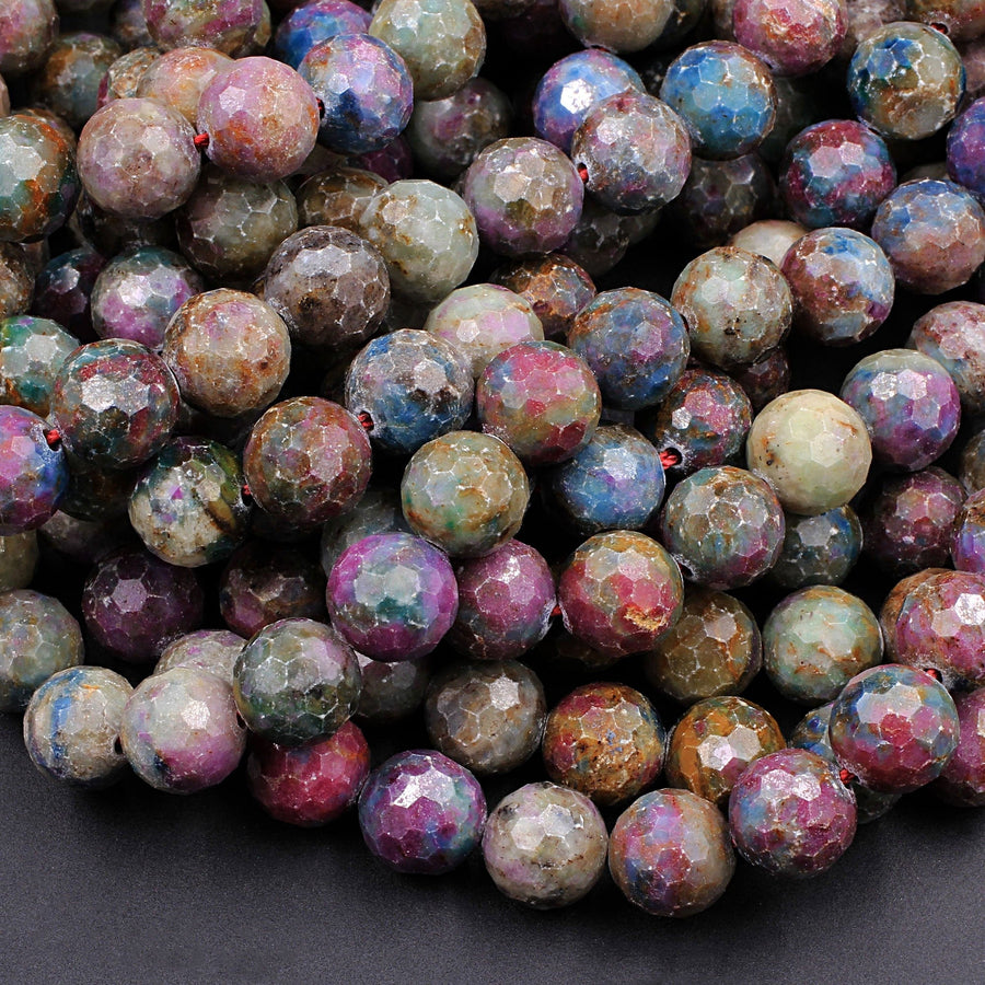 Faceted Natural Ruby Kyanite 6mm 8mm 10mm Round Beads Gemstone 15.5" Strand